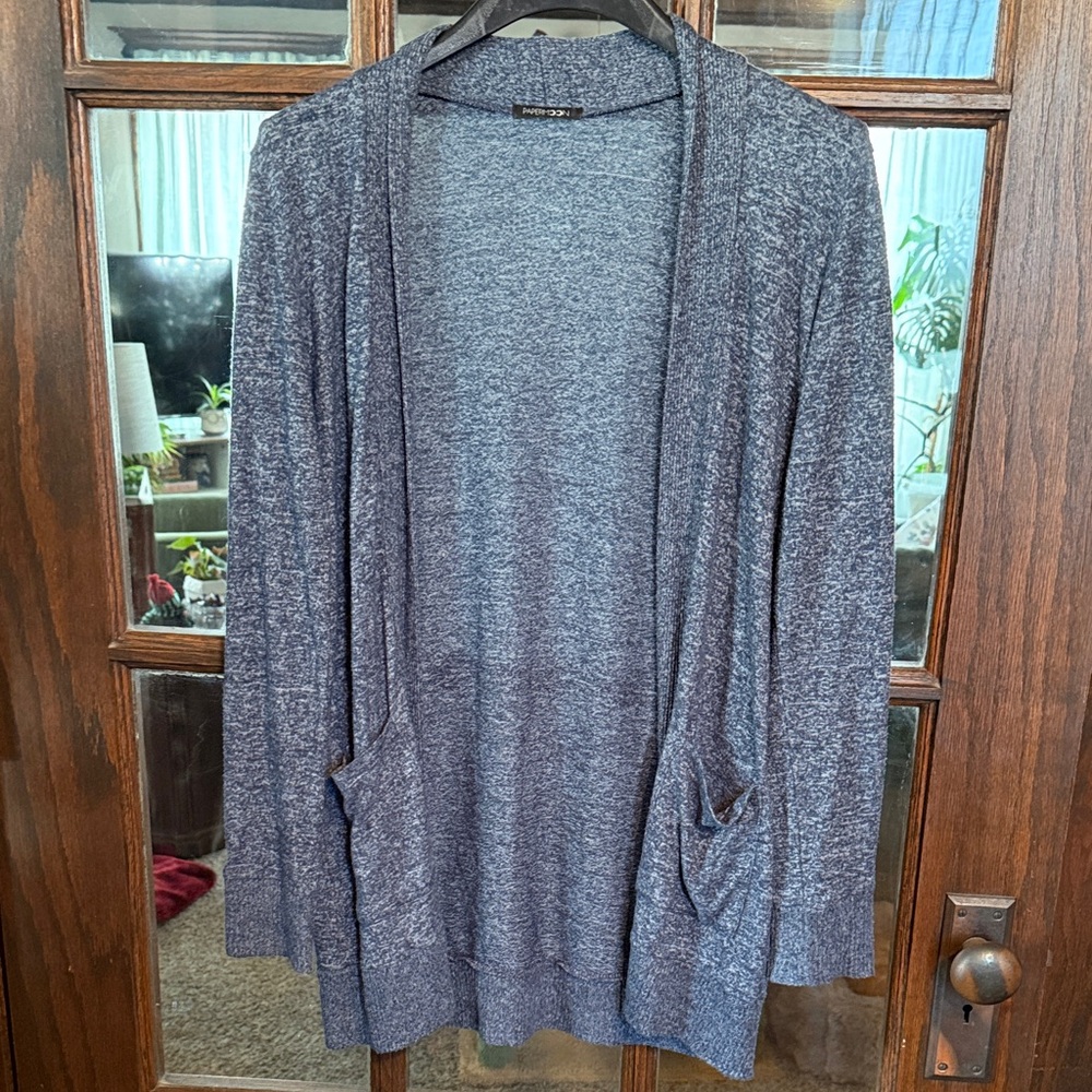 Papermoon Womens Marled Blue Open Front‎ Cardigan Sweater Pockets PC9303 Size S